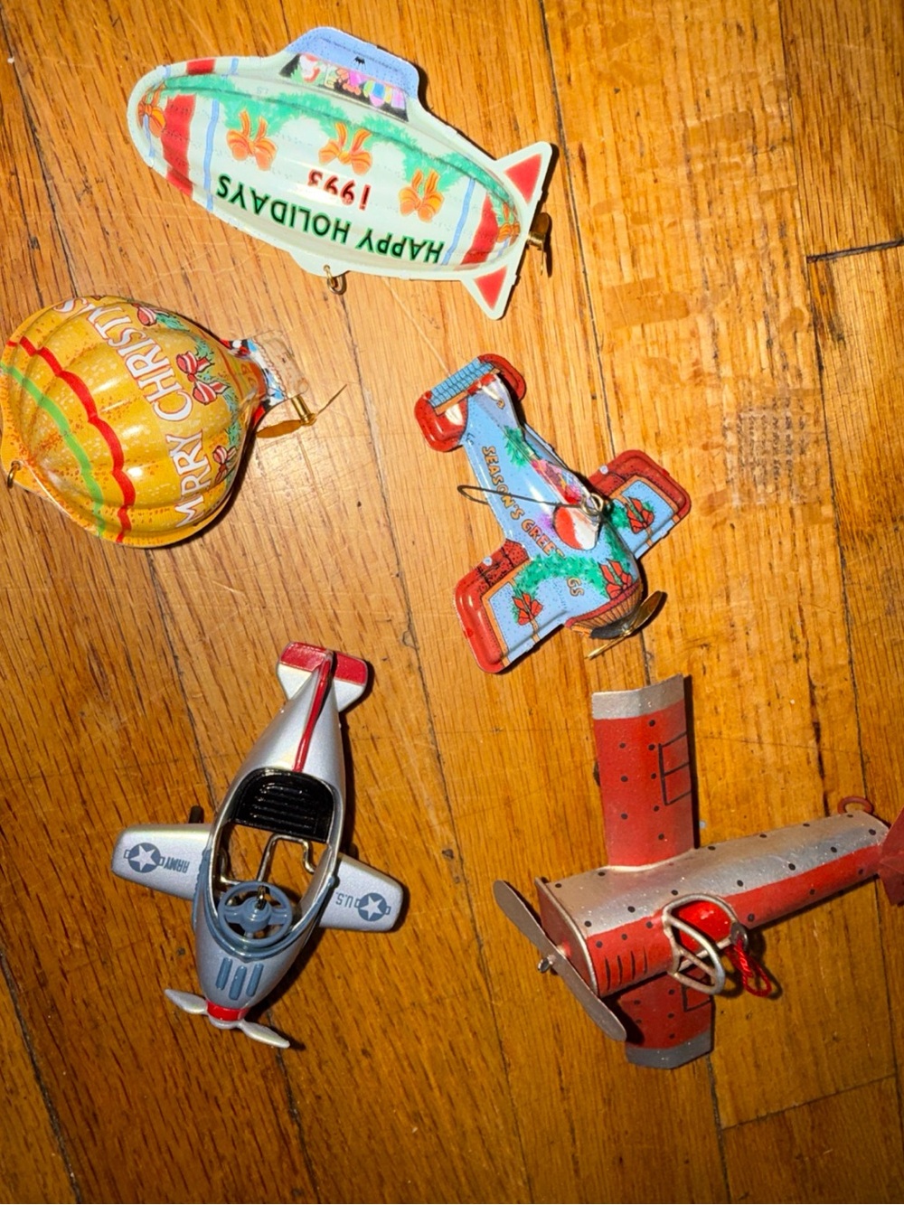 Christmas Ornaments Hallmark Card Inc Tin Toy Airplanes and Holiday Blimp